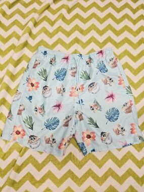 Star Wars Men's Baby Yoda Light Blue Floral Men's Swim Trunks Size Medium